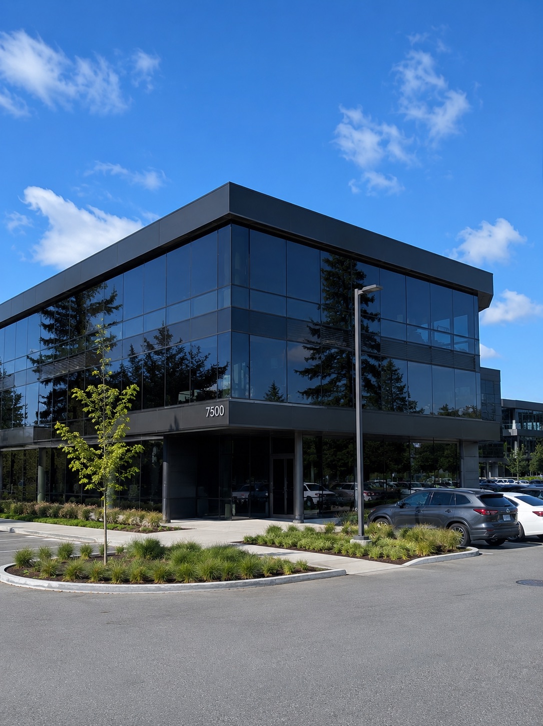 Office building glass used to preview tint darkness